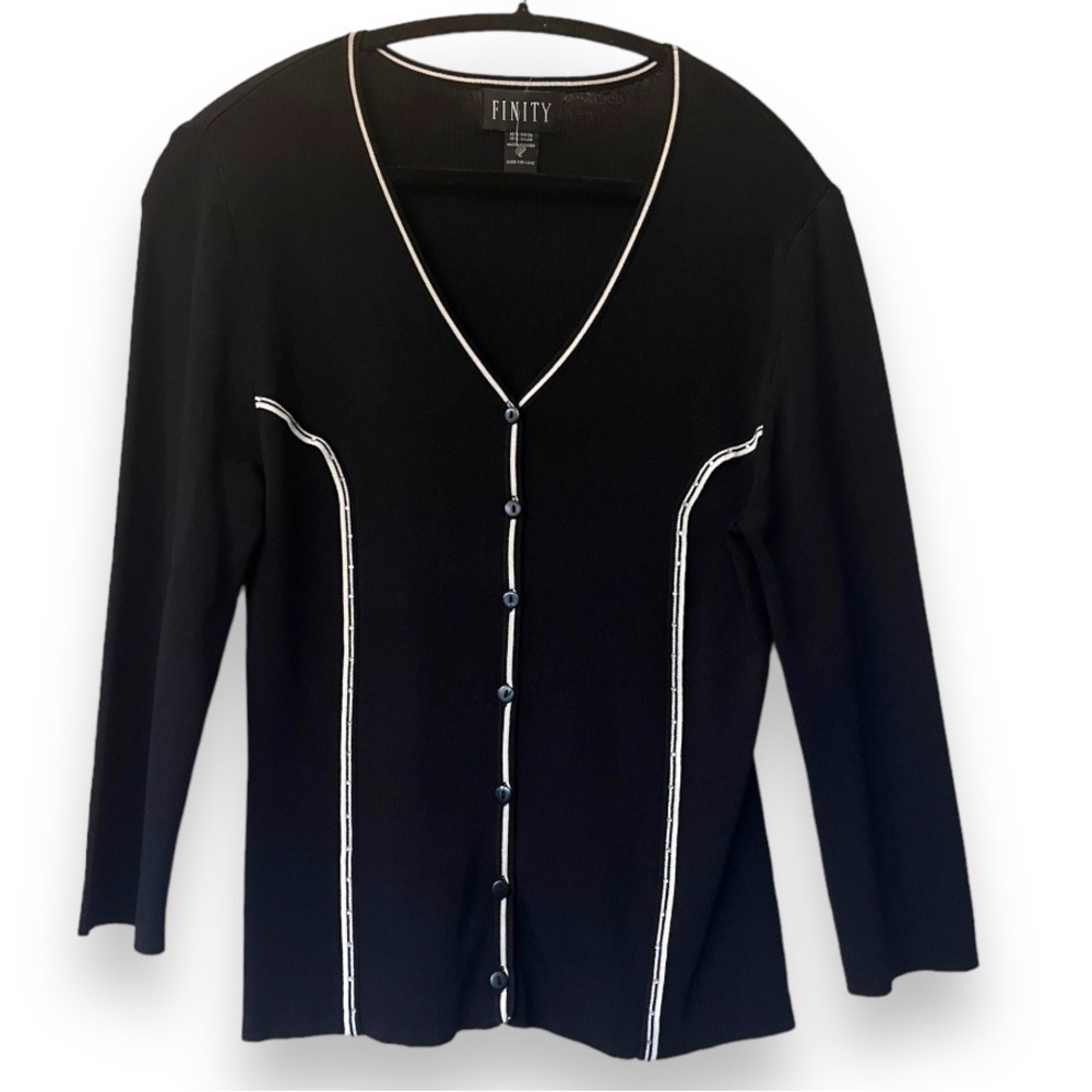 Y2K Black/White rhinestone embellished button up V neck cardigan NWT